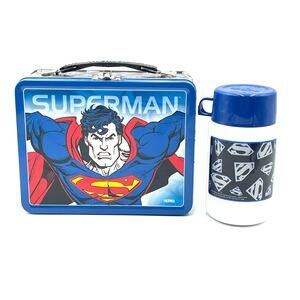 Superman Thermos Lunchbox Tin with Thermos 1998 Vintage DC Comics